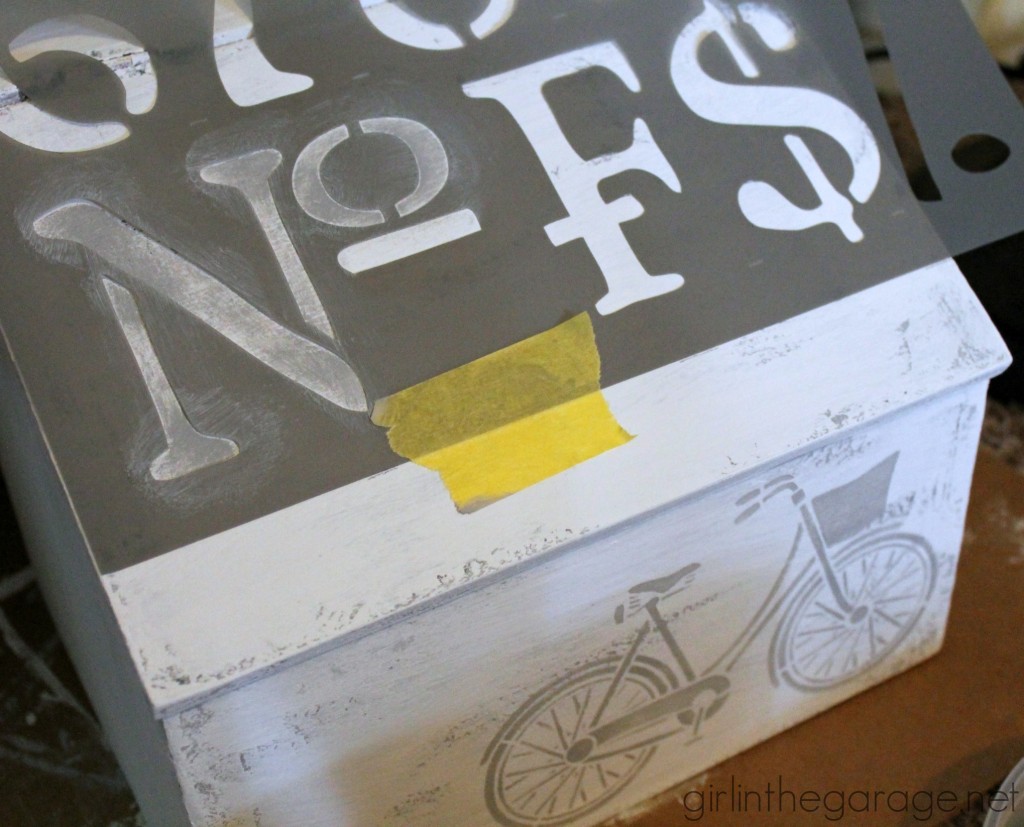 Upcycled Goodwill box makeover with Chalk Paint and stencils - Trash to Treasure by Girl in the Garage