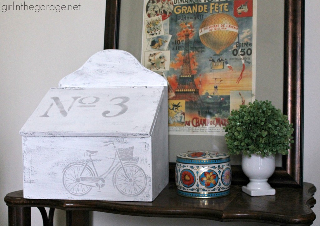 Upcycled Goodwill box makeover with Chalk Paint and stencils - Trash to Treasure by Girl in the Garage