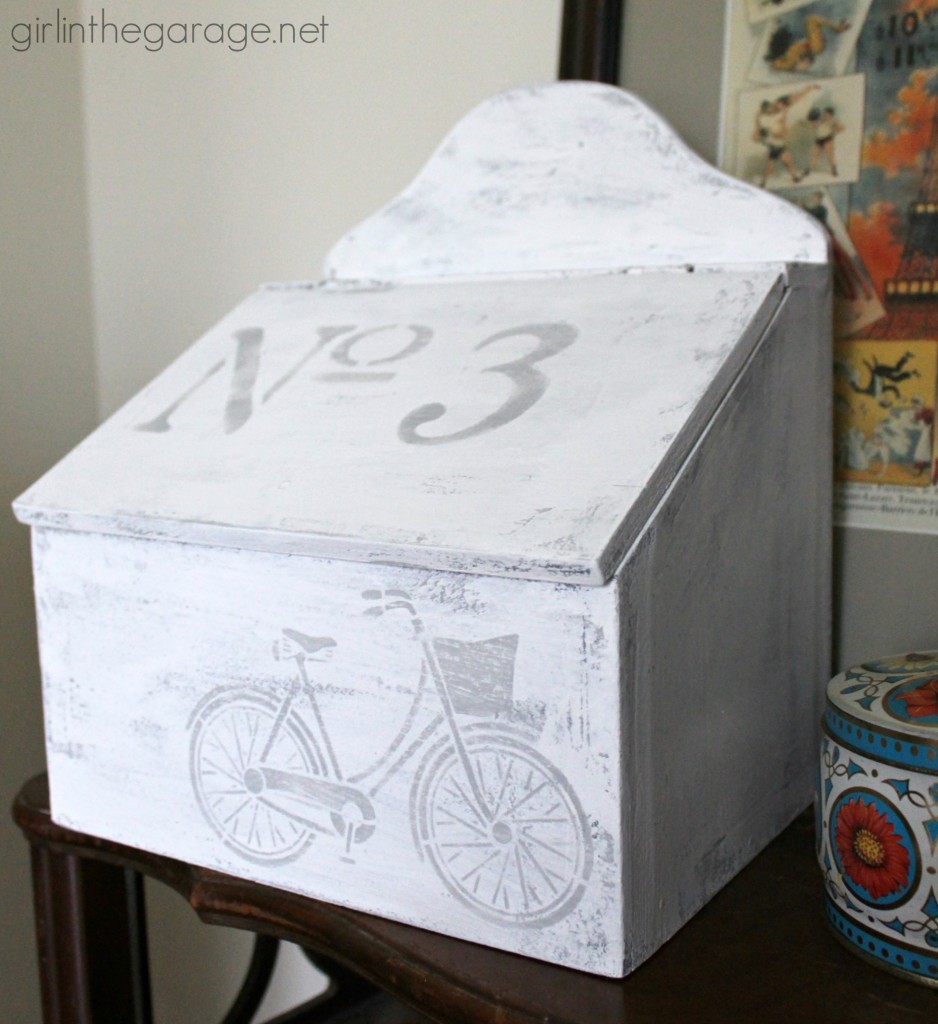 Upcycled Goodwill box makeover with Chalk Paint and stencils - Trash to Treasure by Girl in the Garage