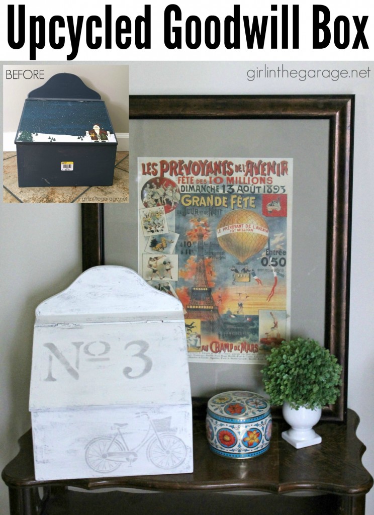 Upcycled Goodwill box makeover with Chalk Paint and stencils - Trash to Treasure by Girl in the Garage