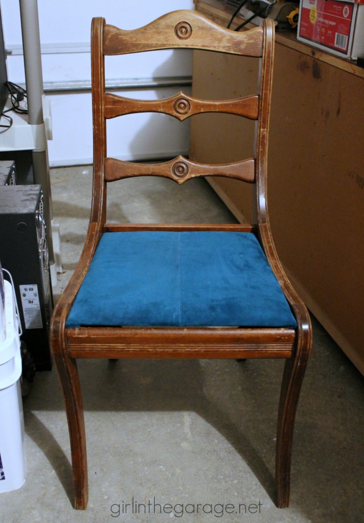 (Before) Chair makeover tutorial by Girl in the Garage - Themed Furniture Makeover