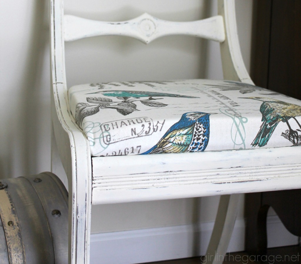 Chair makeover tutorial by Girl in the Garage - Themed Furniture Makeover