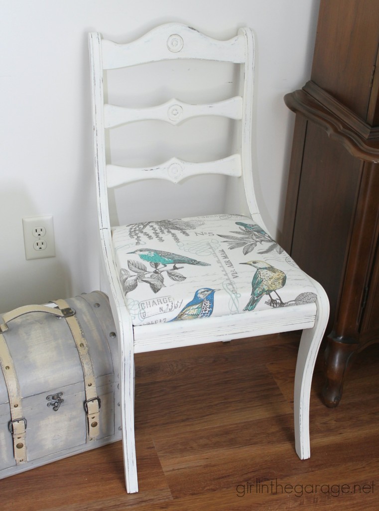 Chair makeover tutorial by Girl in the Garage - Themed Furniture Makeover