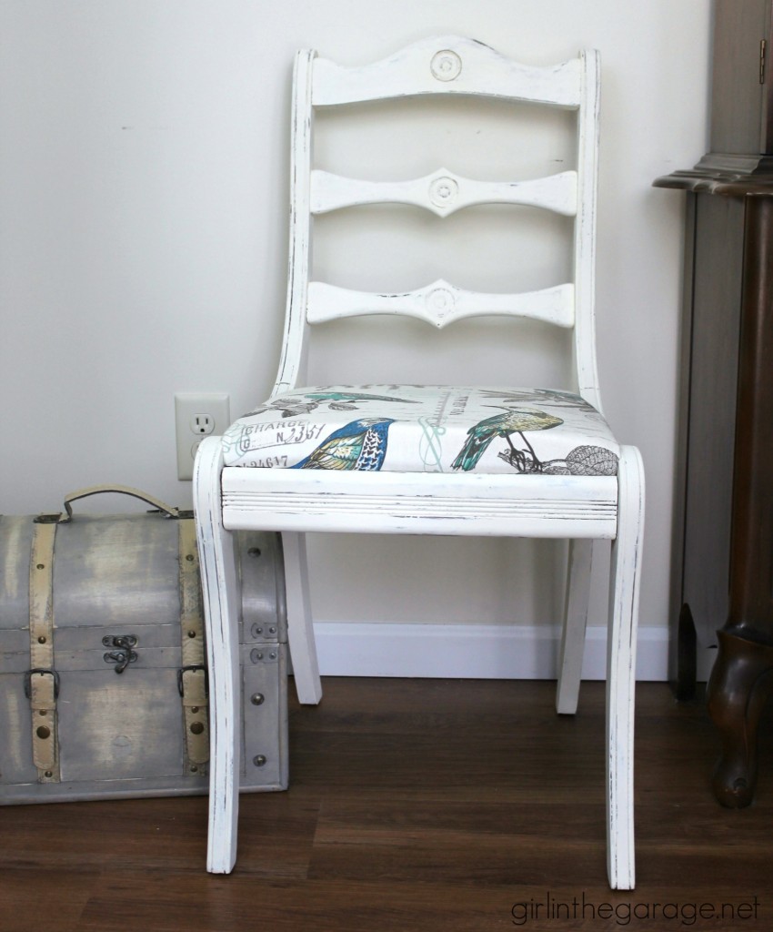 Chair makeover tutorial by Girl in the Garage - Themed Furniture Makeover