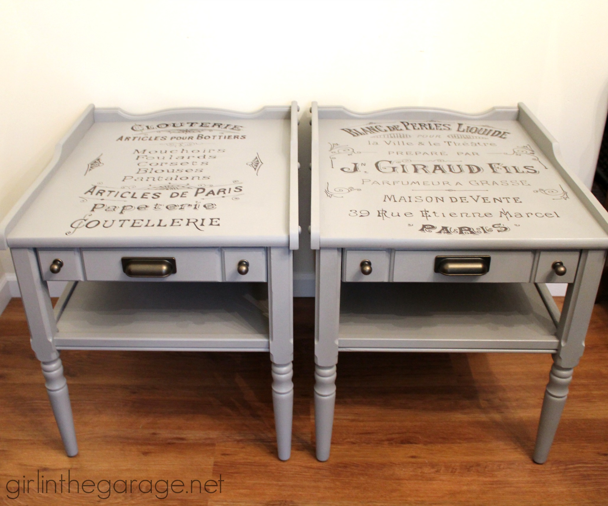 Vintage French Advertisement Tables - Girl in the Garage