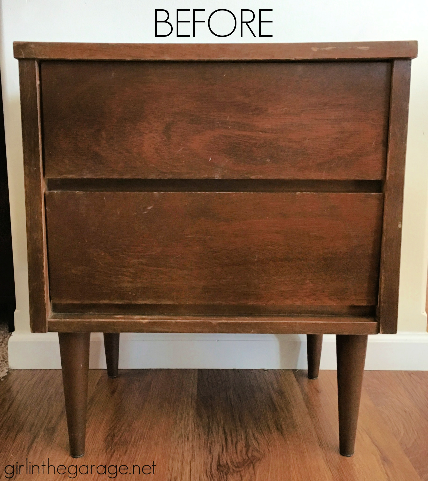 Midcentury Table Makeover with Leather Drawers - Girl in the Garage