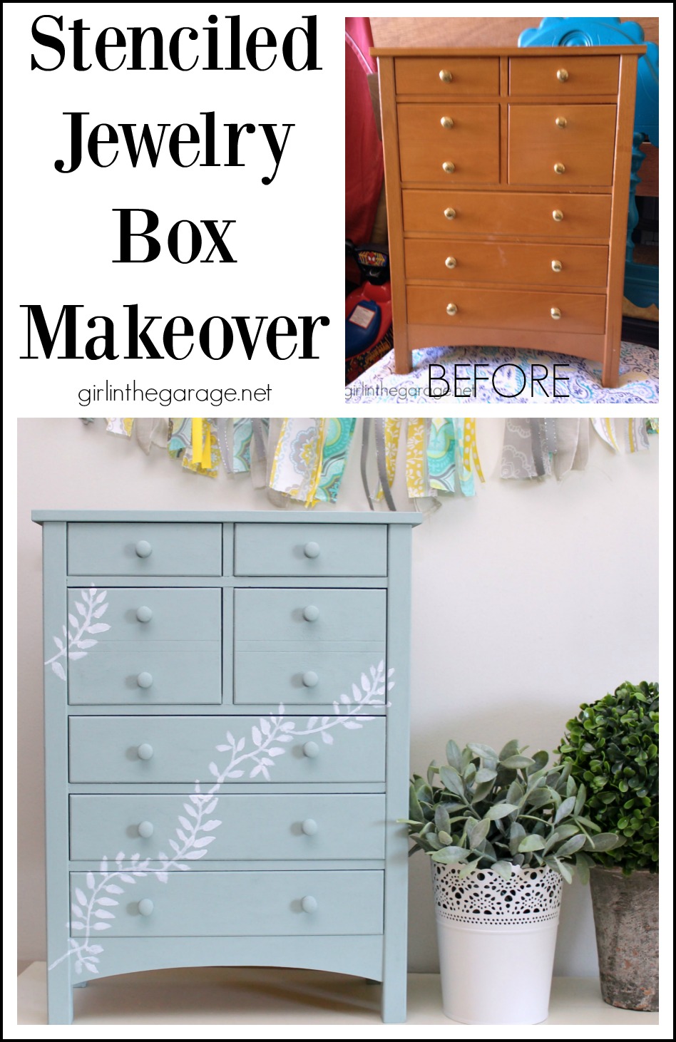 Stenciled Jewelry Box Makeover - Girl in the Garage