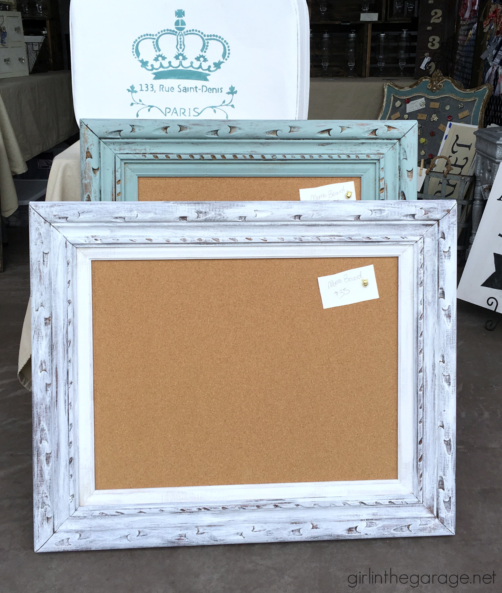 Thrifted art upcycled to DIY memo boards - Love this idea! By Girl in the Garage