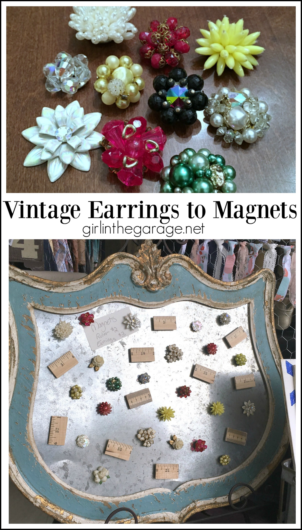 How to make vintage repurposed earring magnets - easy DIY tutorial by Girl in the Garage