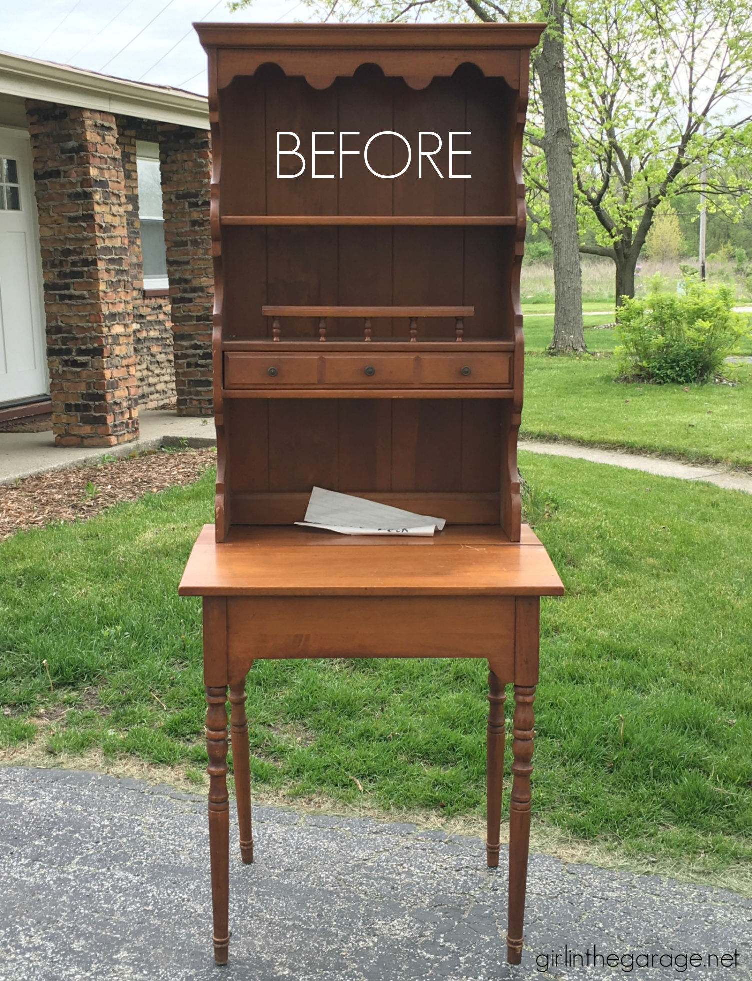 Before: Vintage secretary makeover with Annie Sloan's white wax - by Girl in the Garage
