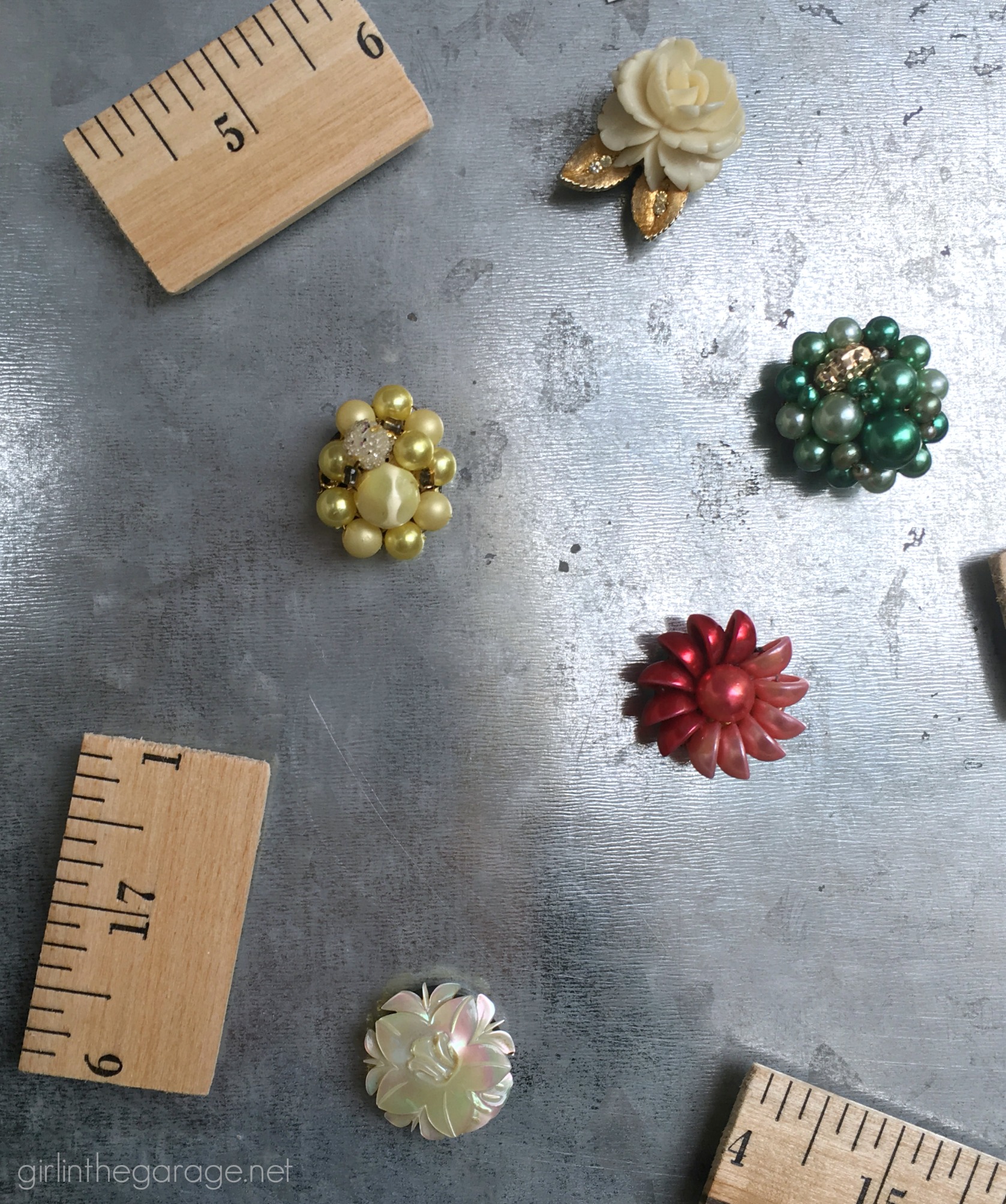 How to make vintage repurposed earring magnets - easy DIY tutorial by Girl in the Garage