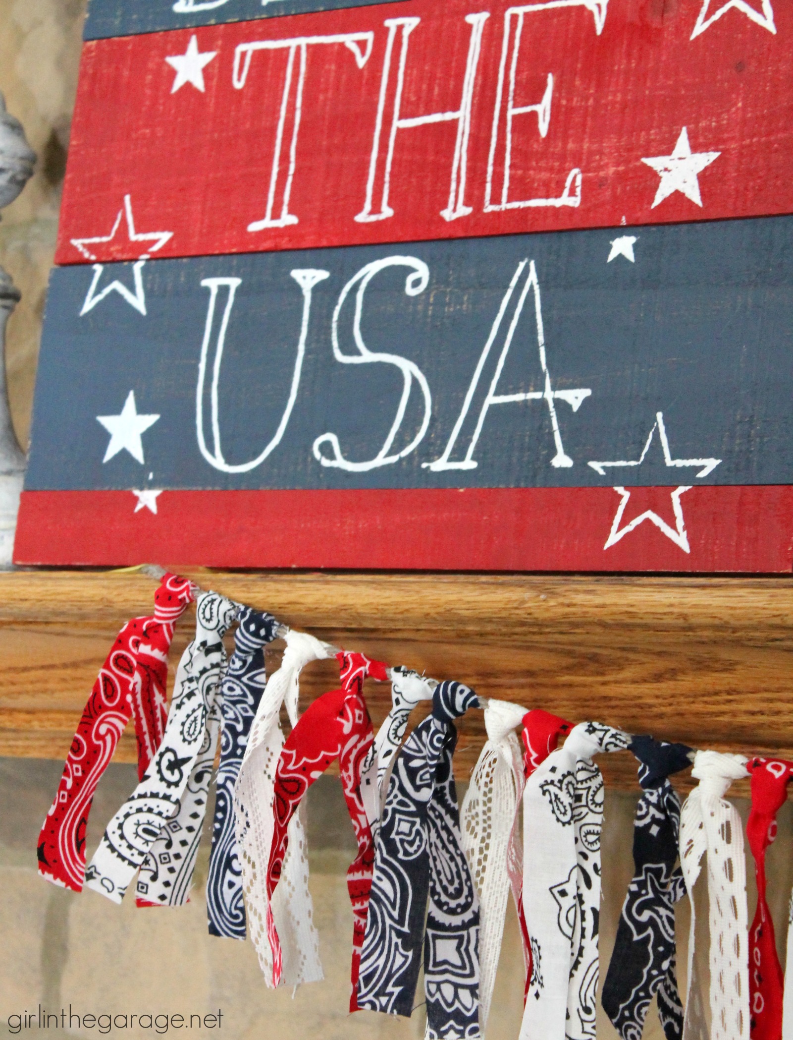 Red, white, and blue 4th of July mantel - Girl in the Garage