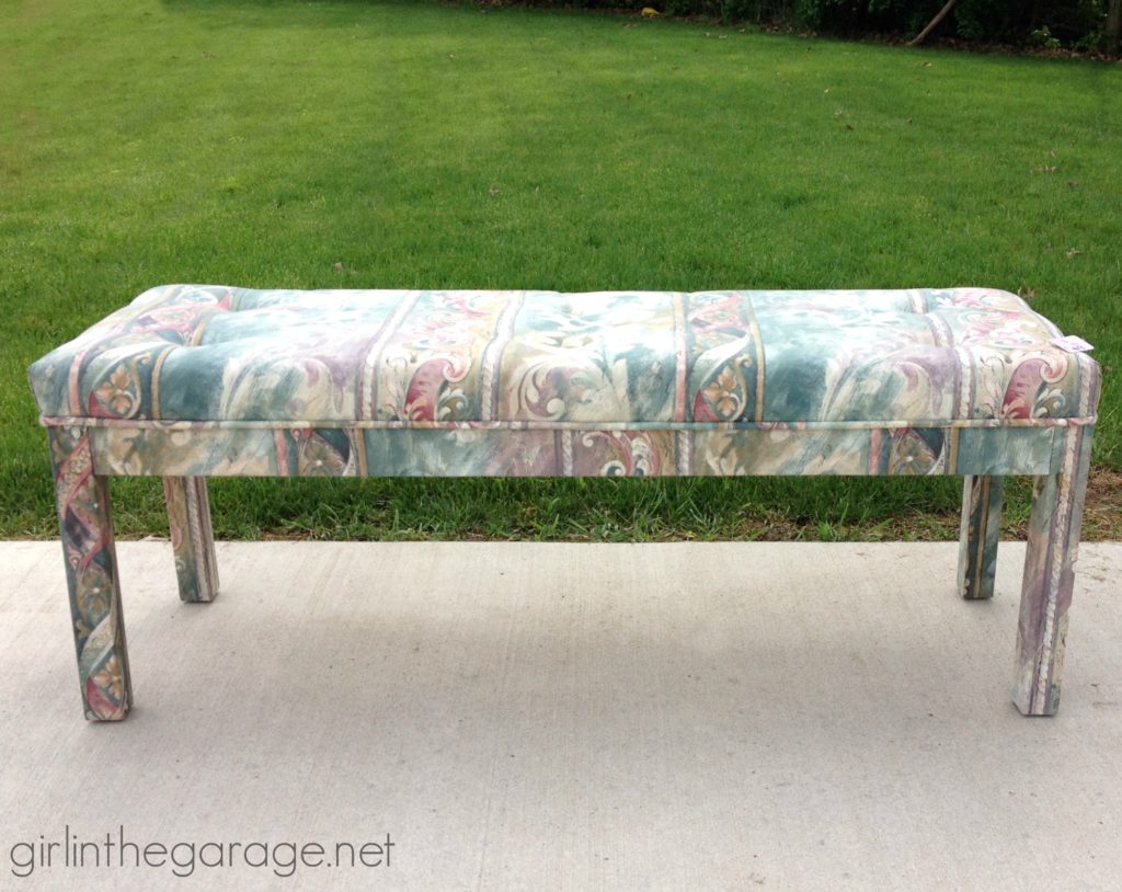 DIY Tufted Upholstered Bench Makeover Tutorial by Girl in the Garage