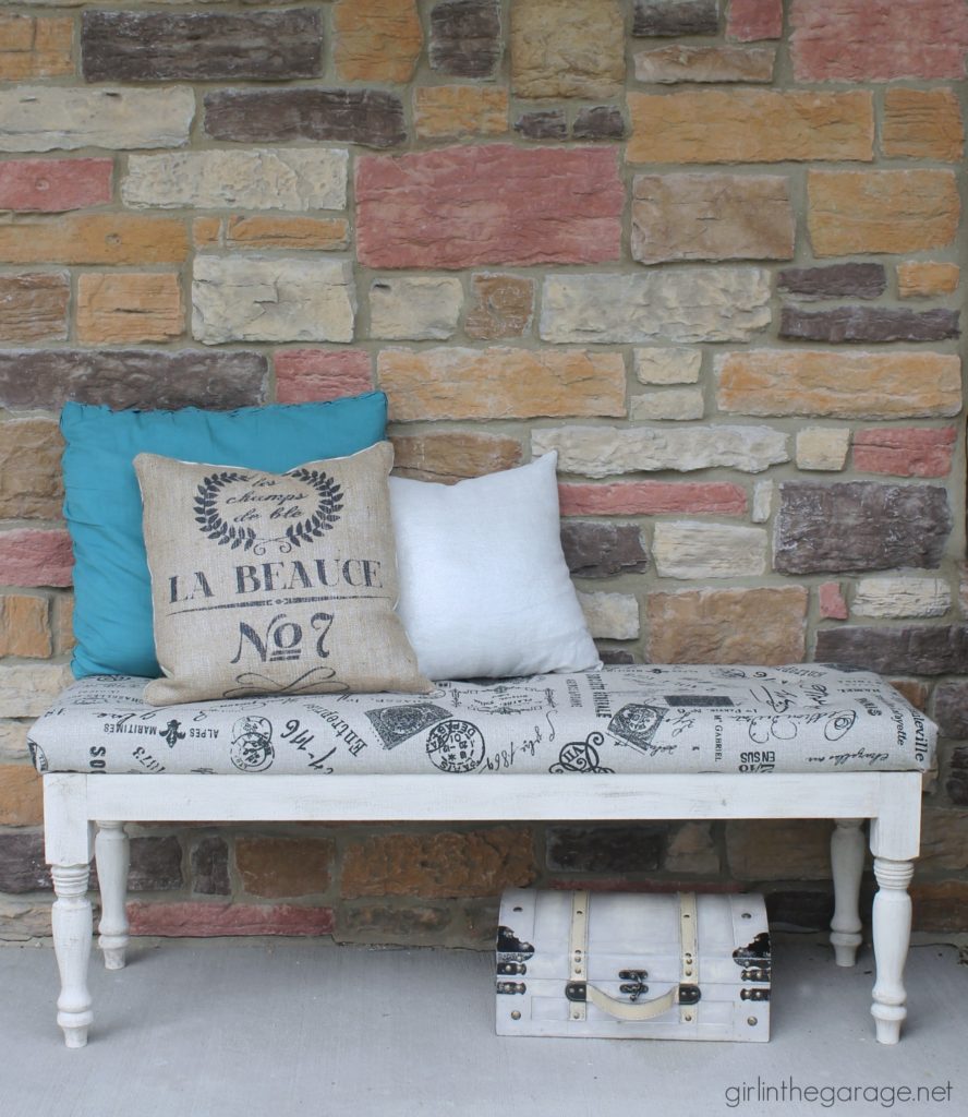 DIY Tufted Upholstered Bench Makeover Tutorial by Girl in the Garage