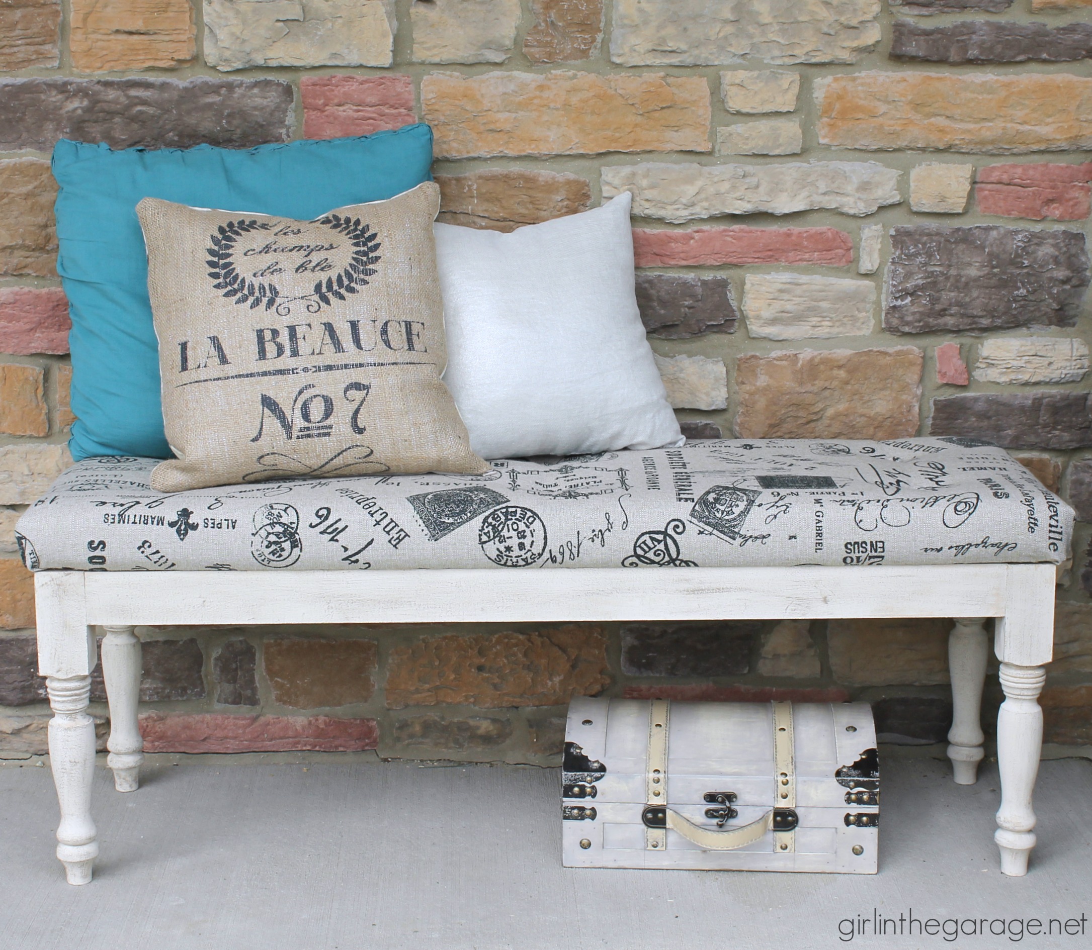 DIY Reupholstered tufted bench makeover - Girl in the Garage