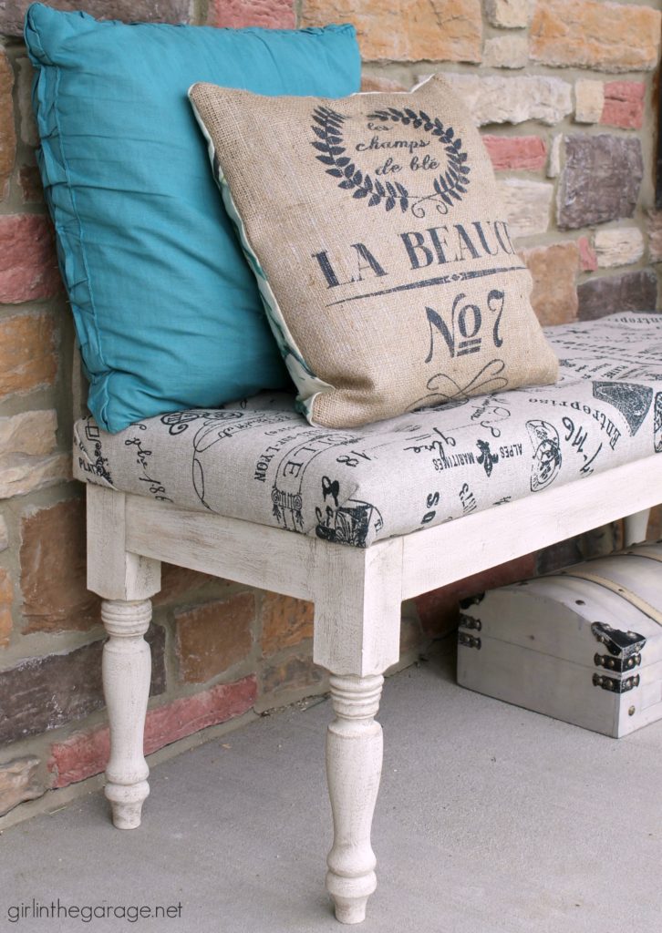 DIY Tufted Upholstered Bench Makeover Tutorial by Girl in the Garage