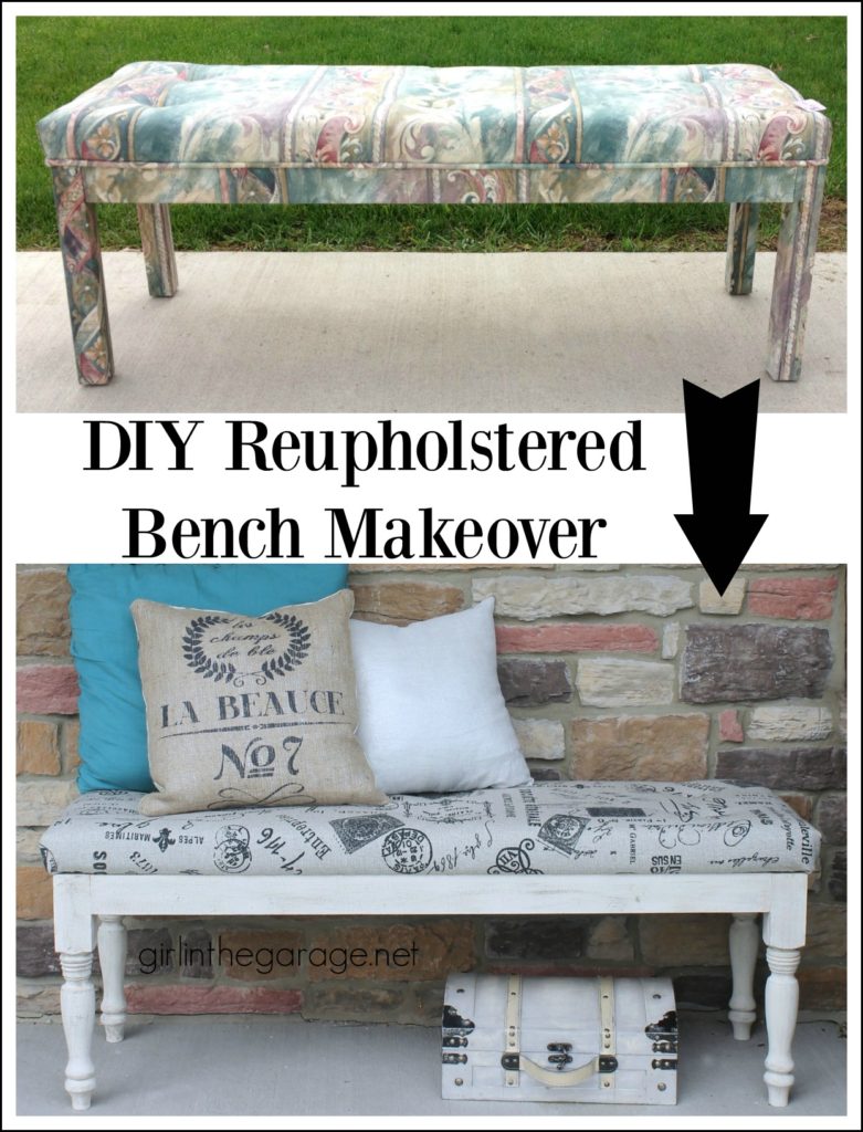 DIY Tufted Upholstered Bench Makeover Tutorial by Girl in the Garage