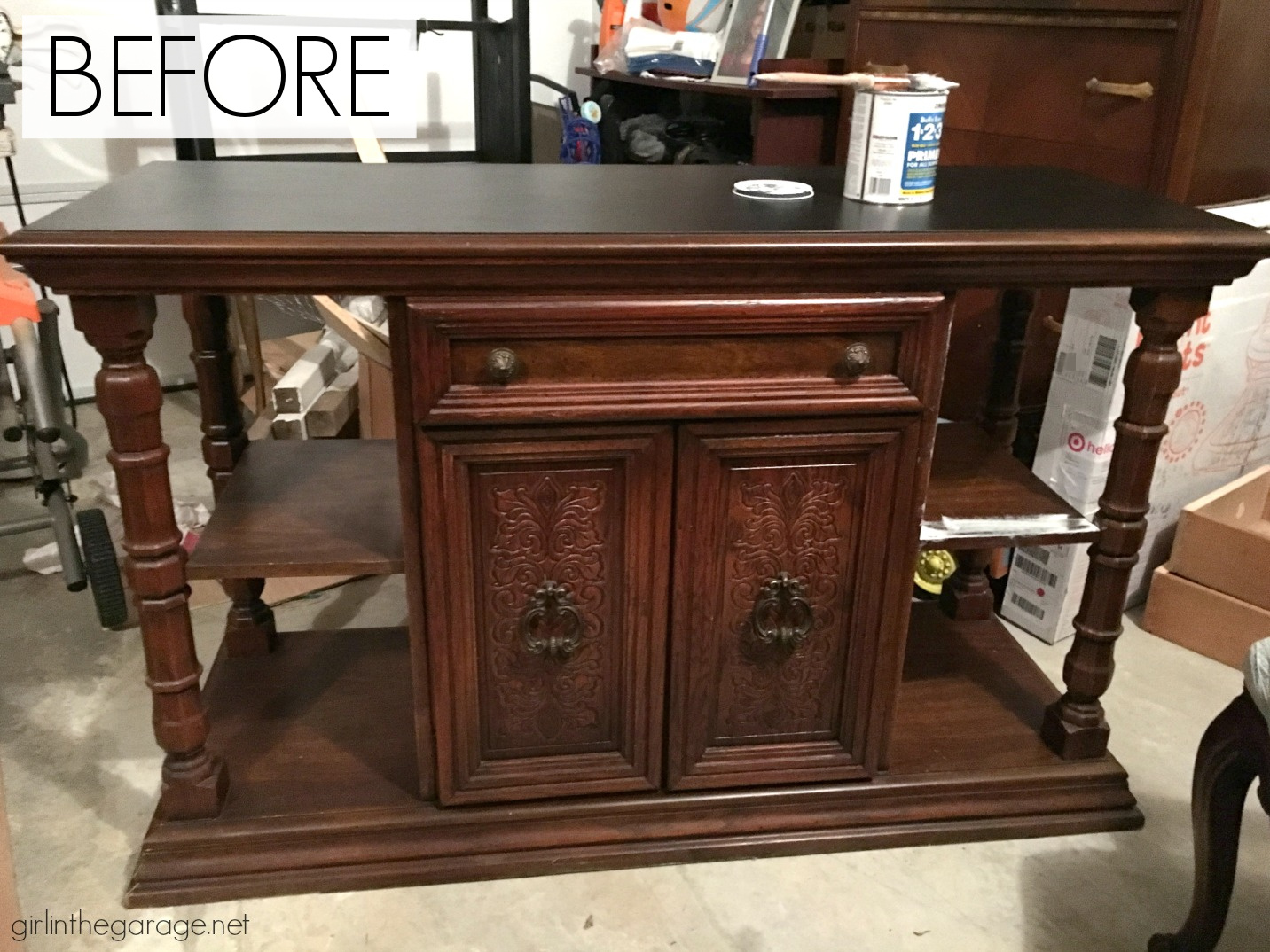 (Before) Dry Brushed Farmhouse Buffet Makeover - Girl in the Garage