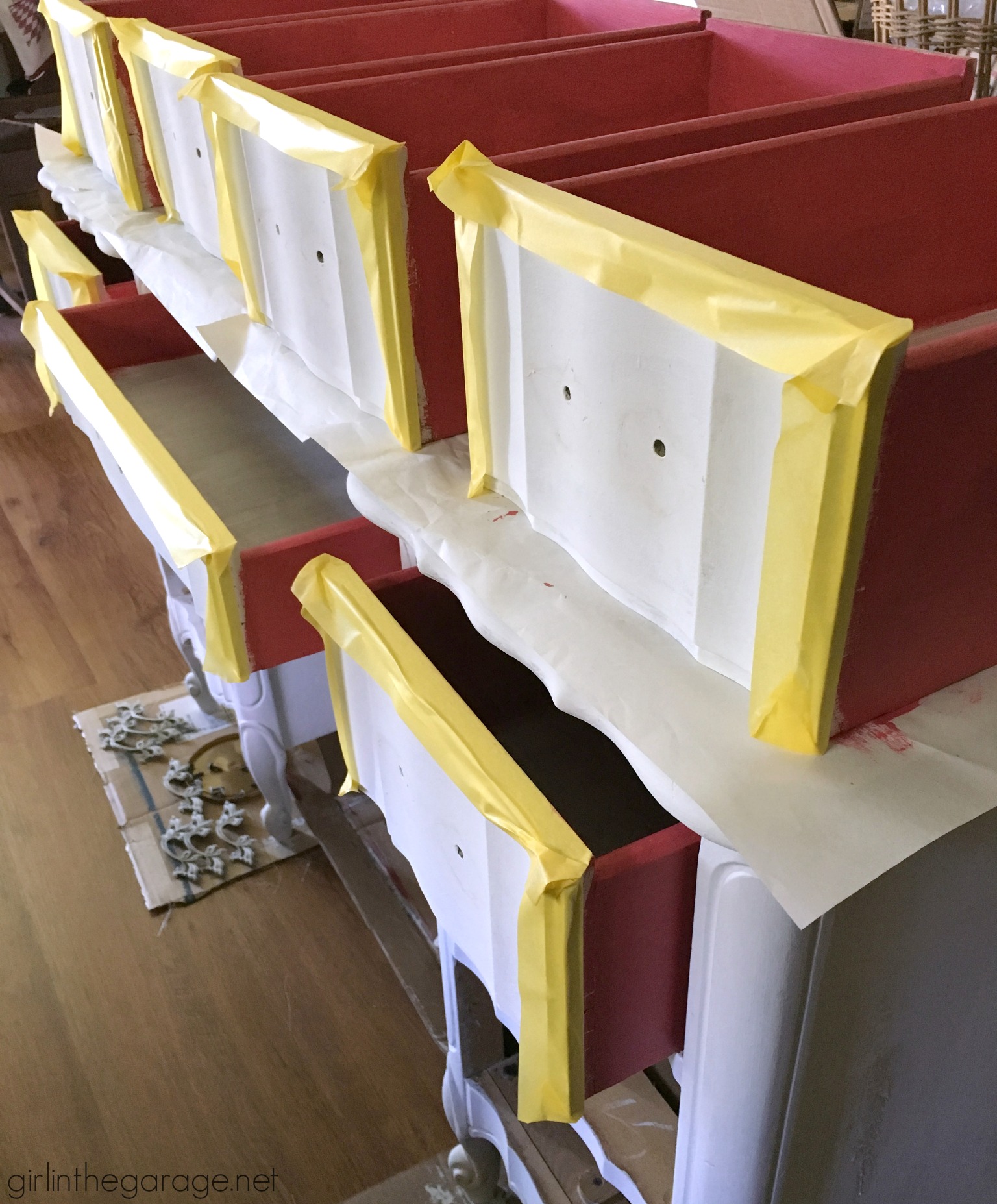 French Provincial Desk Makeover with Decoupage Drawers - Girl in the Garage