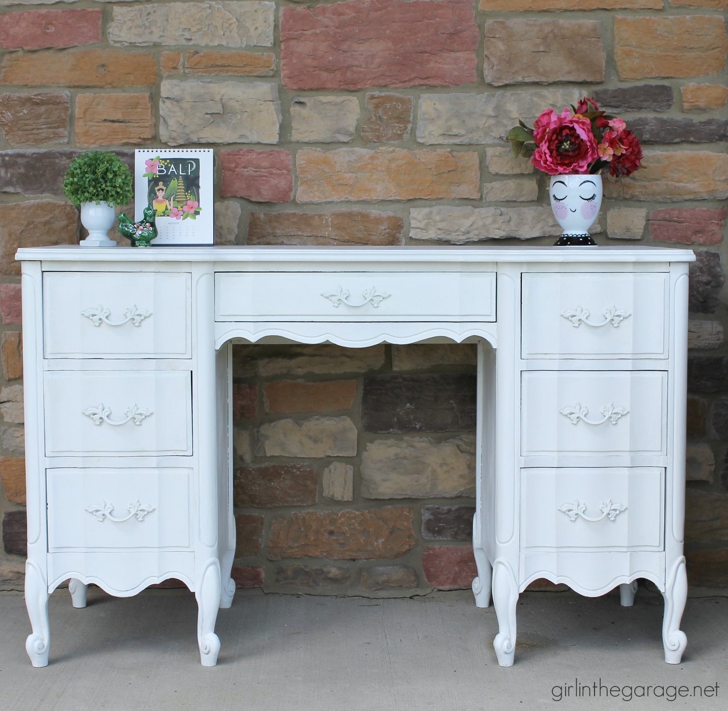 French Provincial Desk Makeover with Decoupage Drawers - Girl in the Garage