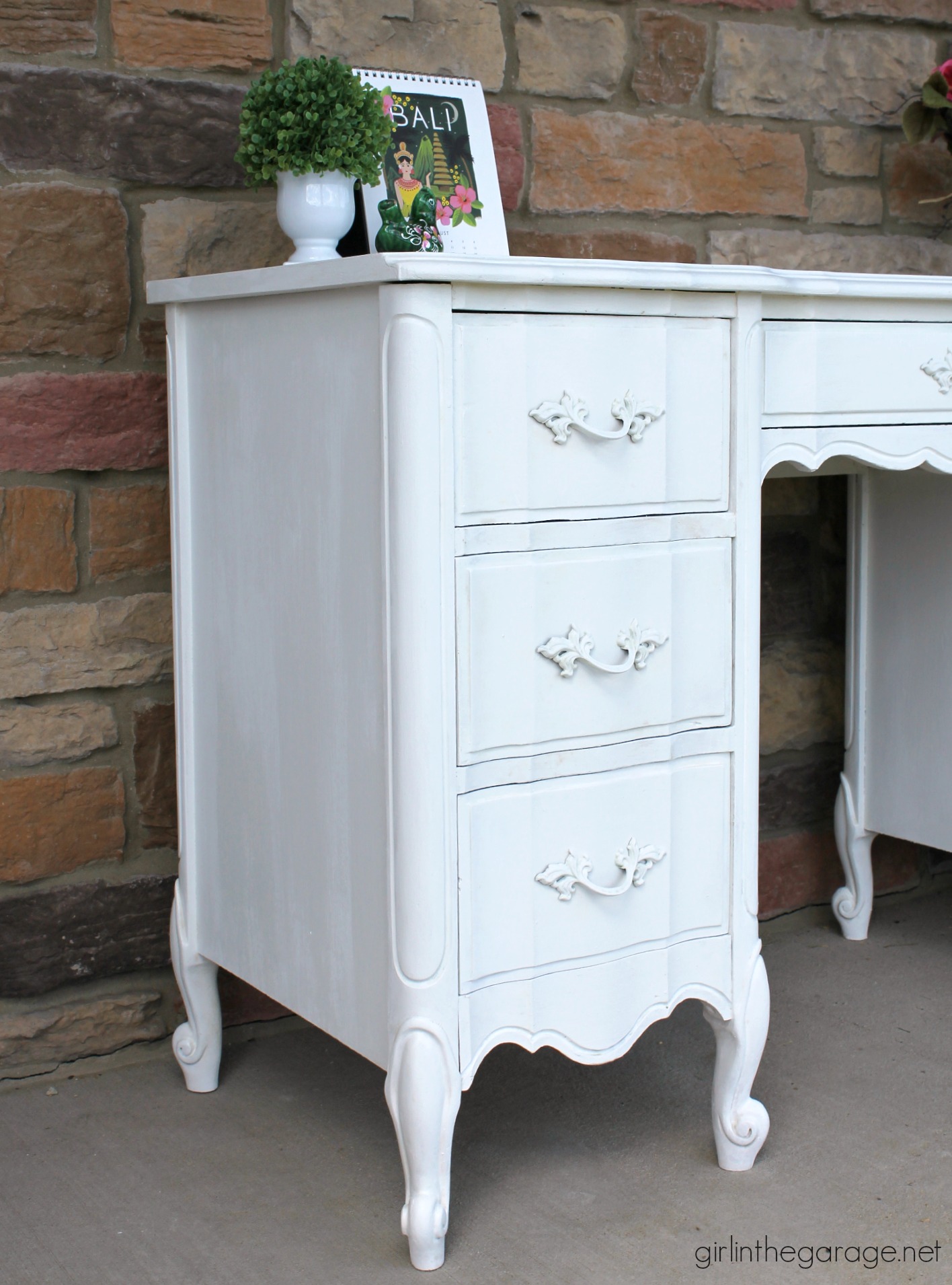 French Provincial Desk Makeover with Decoupage Drawers - Girl in the Garage