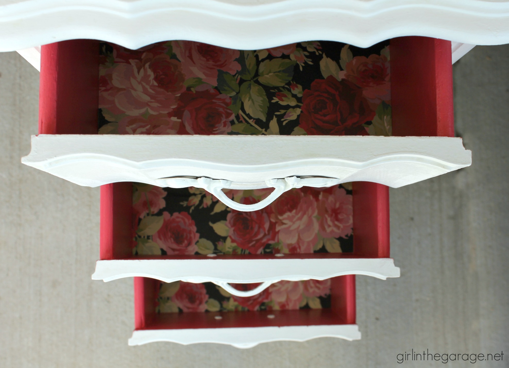 French Provincial Desk Makeover with Decoupage Drawers - Girl in the Garage