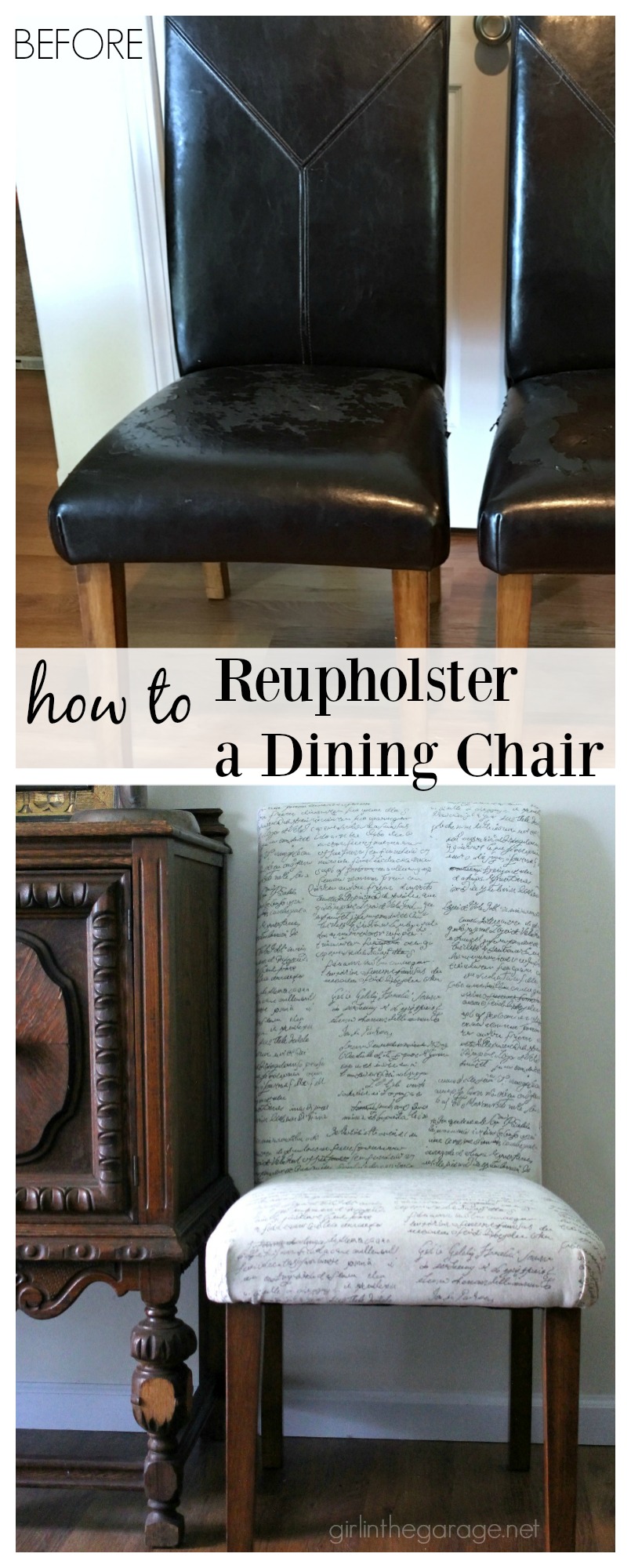 Learn how to successfully reupholster a Parsons dining chair LIKE A BOSS. Step by step tutorial with lots of photos!