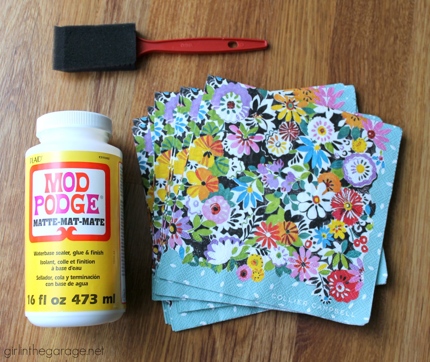 How to Decoupage Napkins onto Wood - Girl in the Garage®