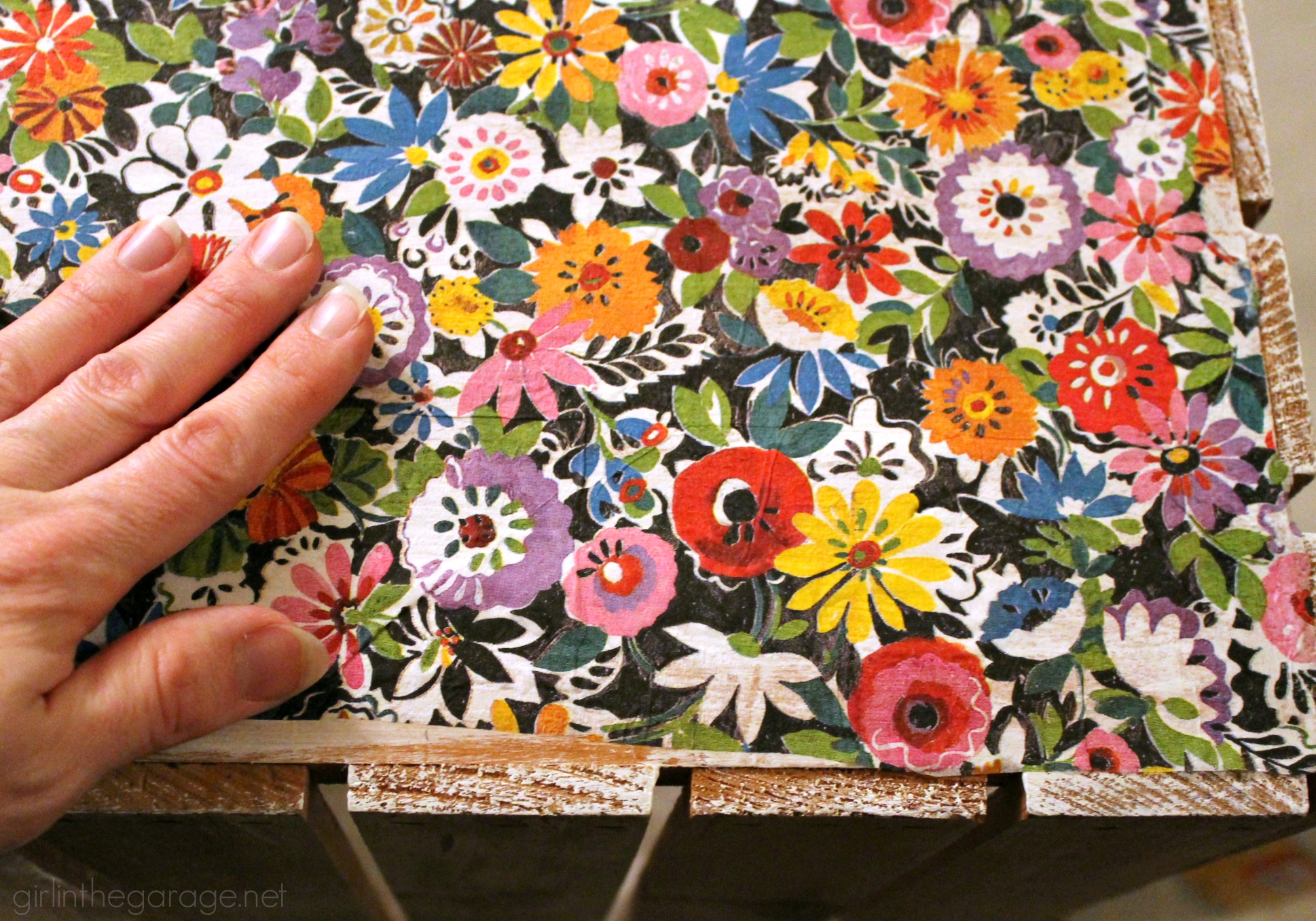 Decoupage Napkins - Upcycled Wooden Crate - DIY Makeover - girlinthegarage.net