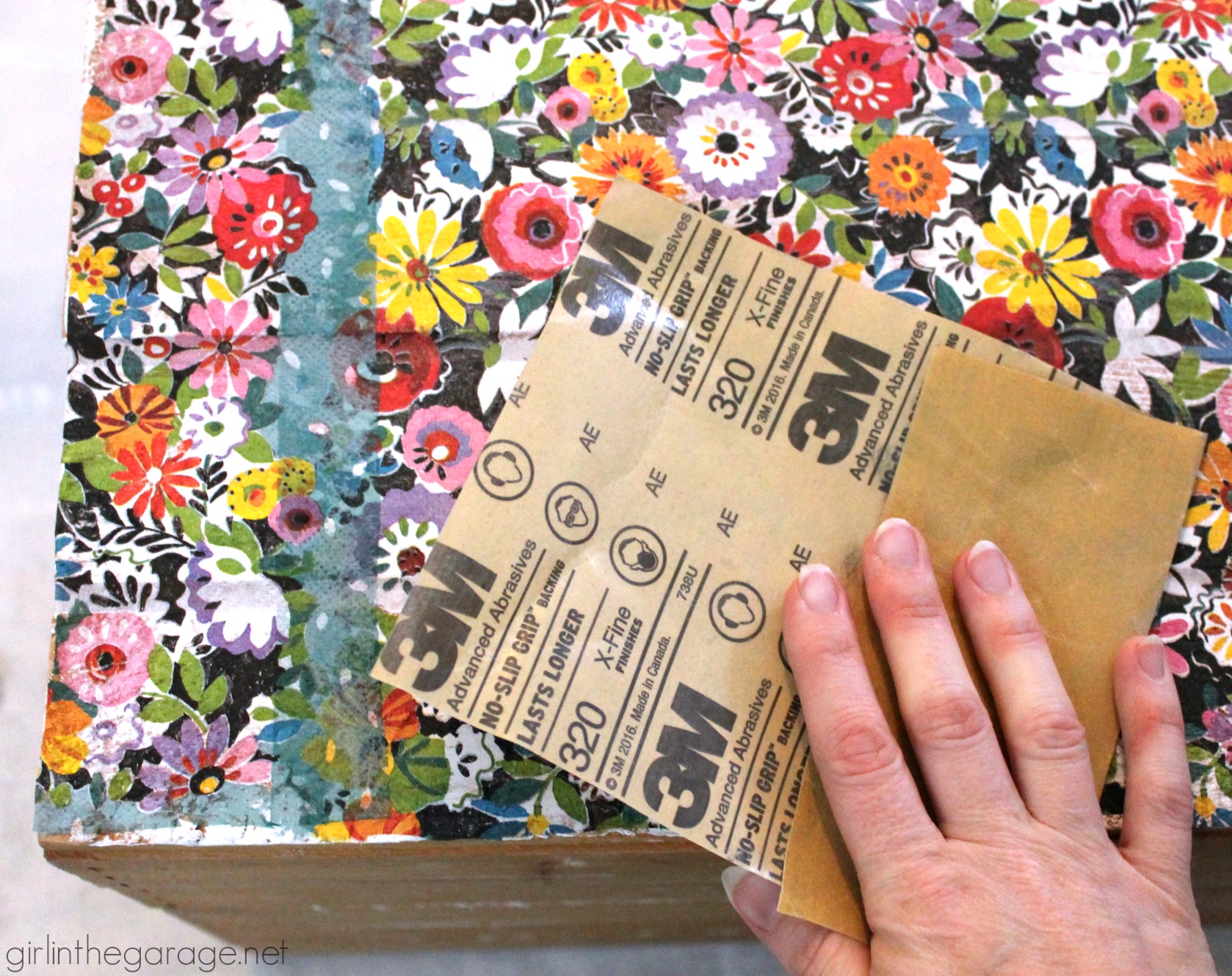 Decoupage Napkins - Upcycled Wooden Crate - DIY Makeover - girlinthegarage.net