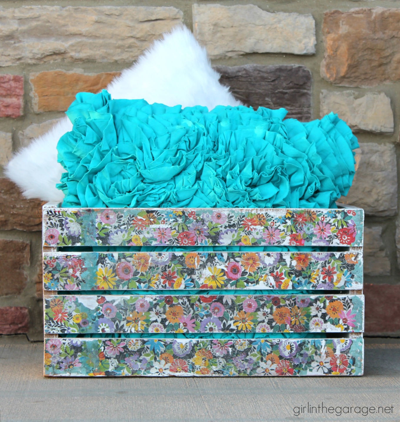 Decoupage Napkins - Upcycled Wooden Crate - DIY Makeover - girlinthegarage.net