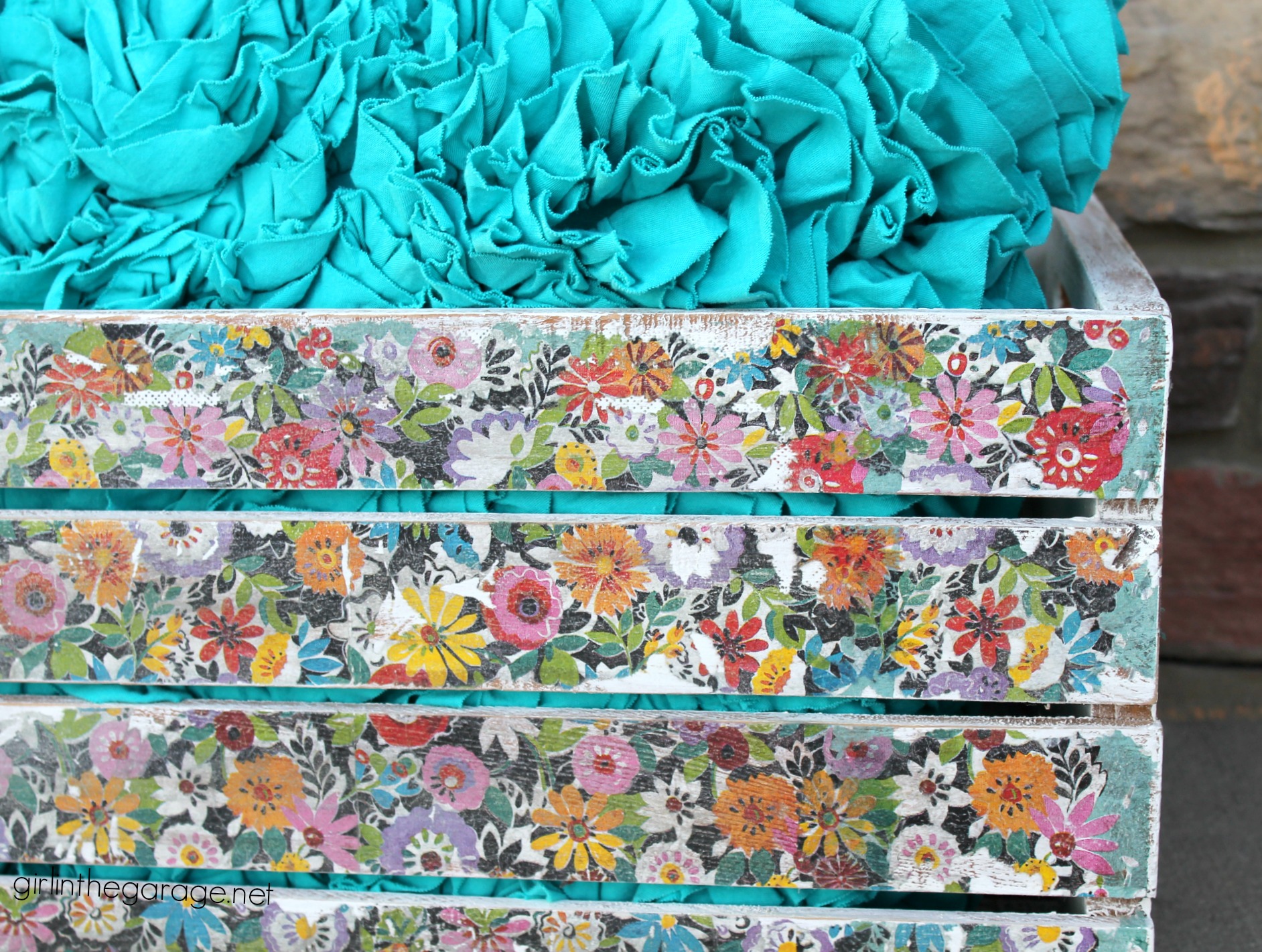 Decoupage Napkins - Upcycled Wooden Crate - DIY Makeover - girlinthegarage.net