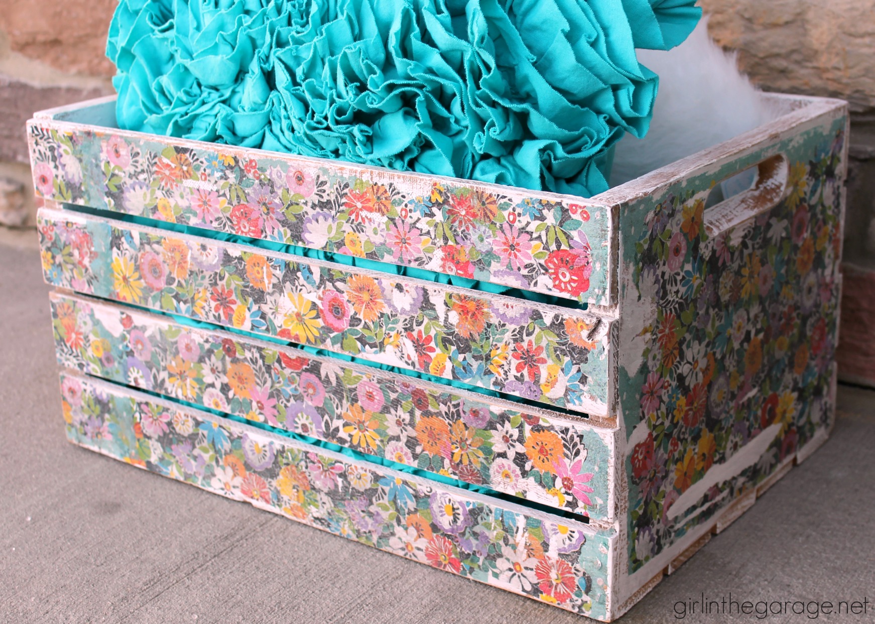 Decoupage Napkins - Upcycled Wooden Crate - DIY Makeover - girlinthegarage.net