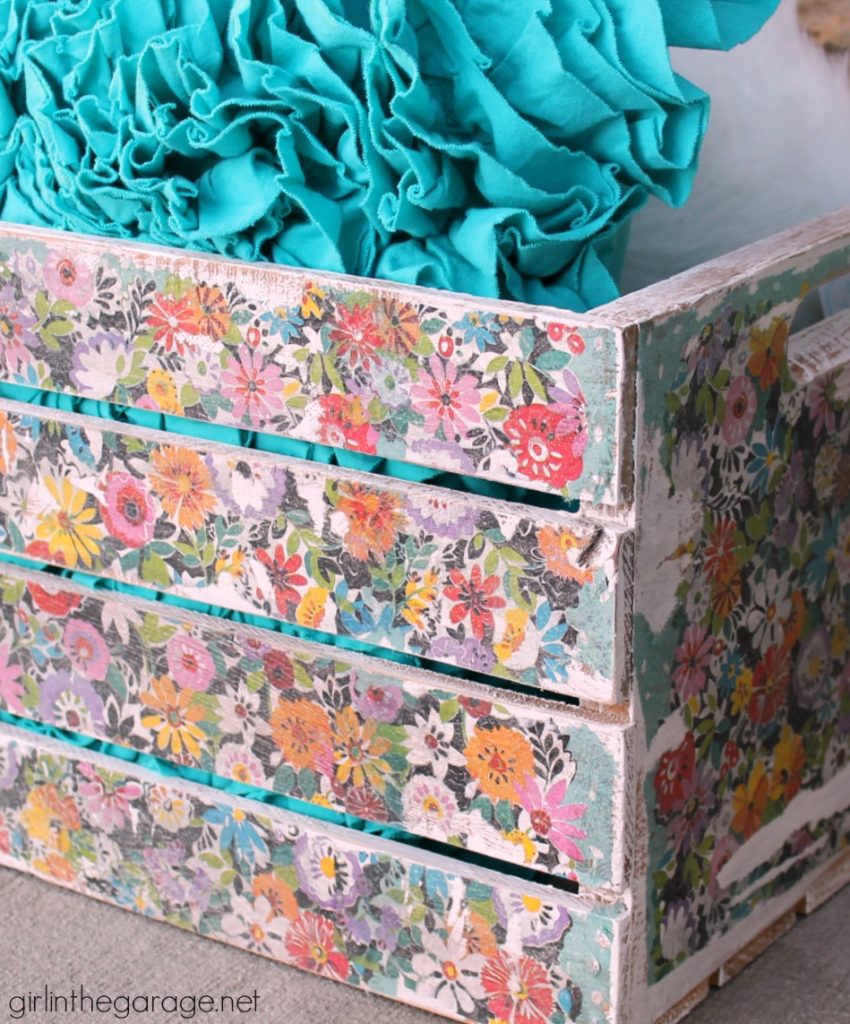 Decoupage crate makeover with napkins - DIY tutorial by Girl in the Garage