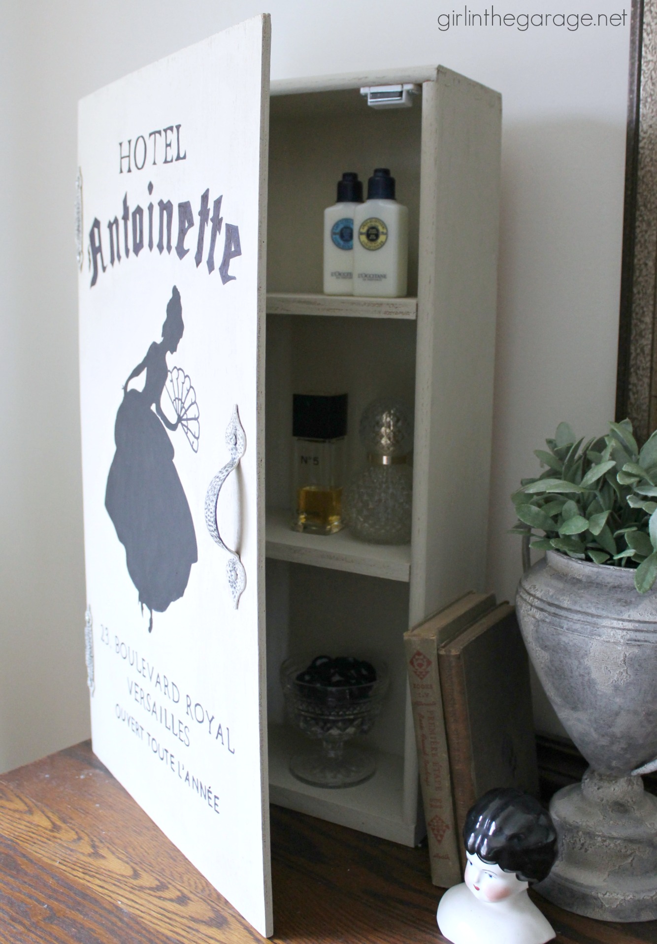 Repurposed drawer to cabinet with door - Girl in the Garage