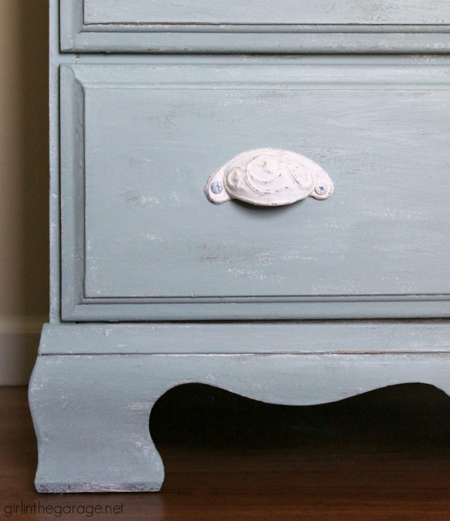 Vintage Duck Egg Blue Dresser Makeover with Decoupage Drawers - Girl in the Garage