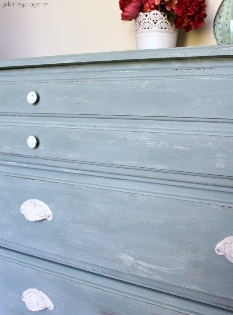 Vintage Duck Egg Blue Dresser Makeover with Decoupage Drawers - Girl in the Garage