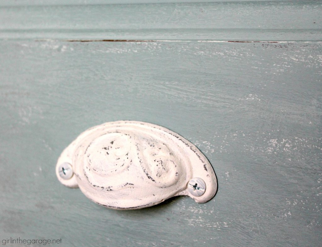 Vintage Duck Egg Blue Dresser Makeover with Decoupage Drawers - Girl in the Garage