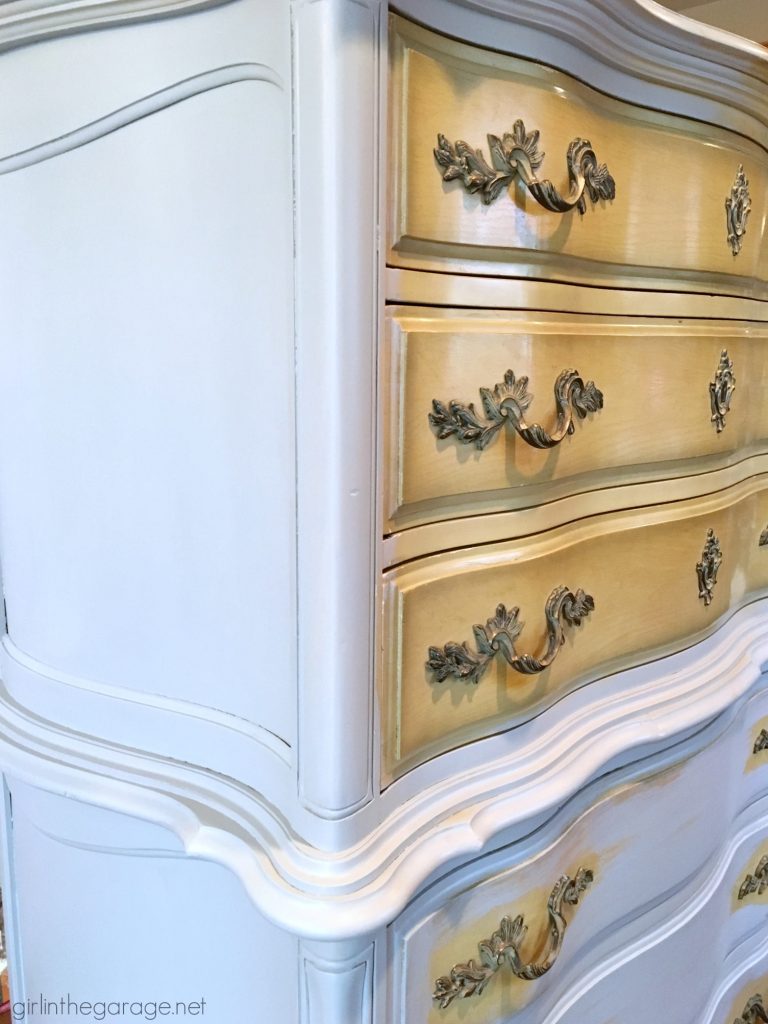 Glamorous French Provincial dresser makeover in Fusion Mineral Paint. By Girl in the Garage