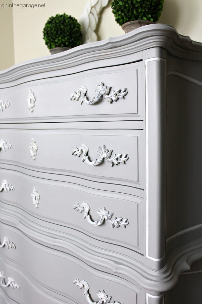 Glamorous French Provincial dresser makeover in Fusion Mineral Paint. By Girl in the Garage