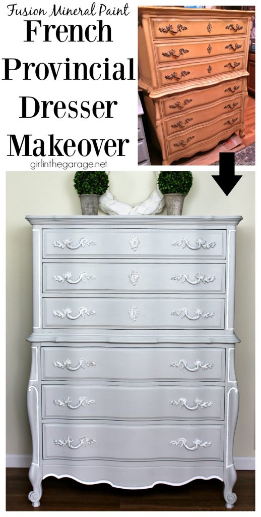 French Provincial painted dresser + How to get rid of smells in furniture. Furniture makeover ideas by Girl in the Garage