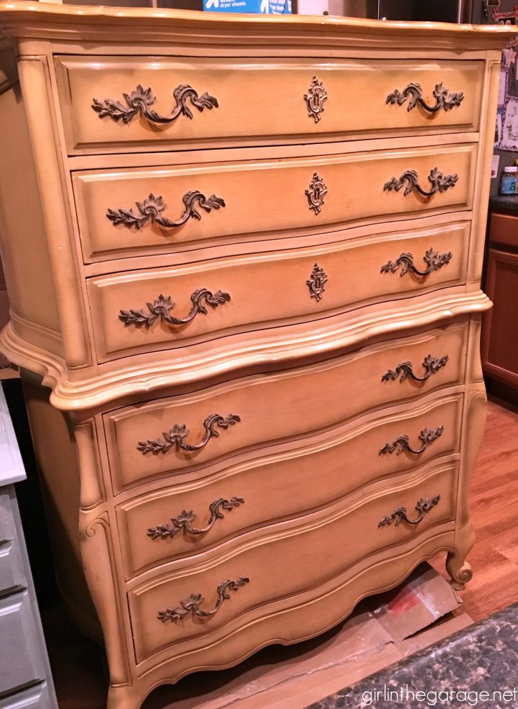 Glamorous French Provincial dresser makeover in Fusion Mineral Paint. By Girl in the Garage