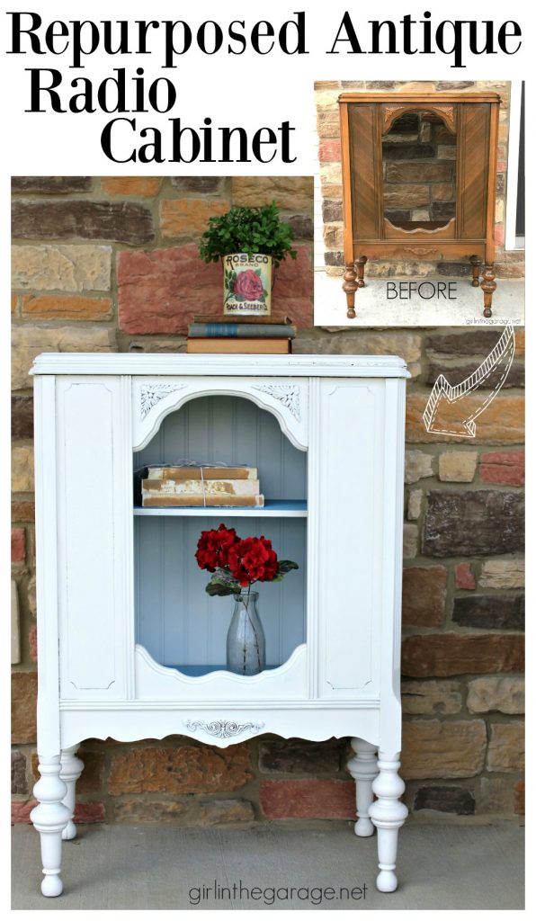 Repurposed antique radio cabinet to bookcase - by Girl in the Garage