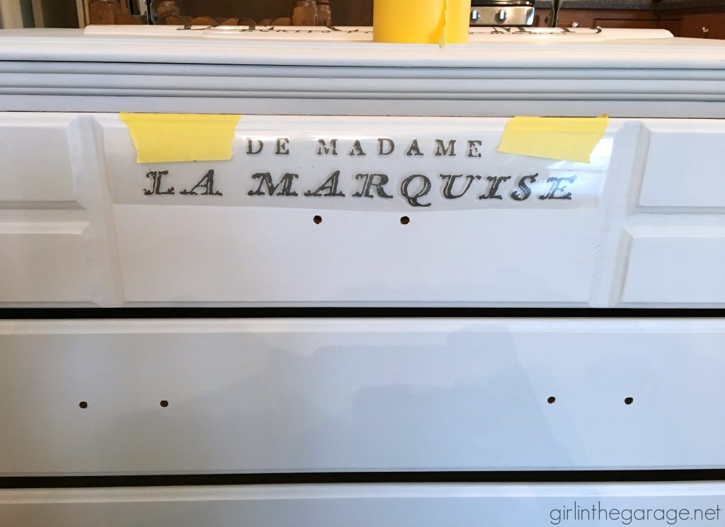 Vintage vanity makeover + Easy French image transfer method by Girl in the Garage