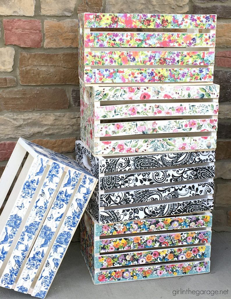 DIY Decoupage napkin crates - Girl in the Garage