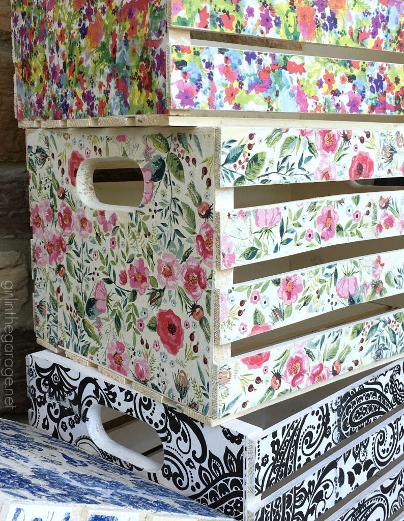 DIY Decoupage napkin crates - Girl in the Garage