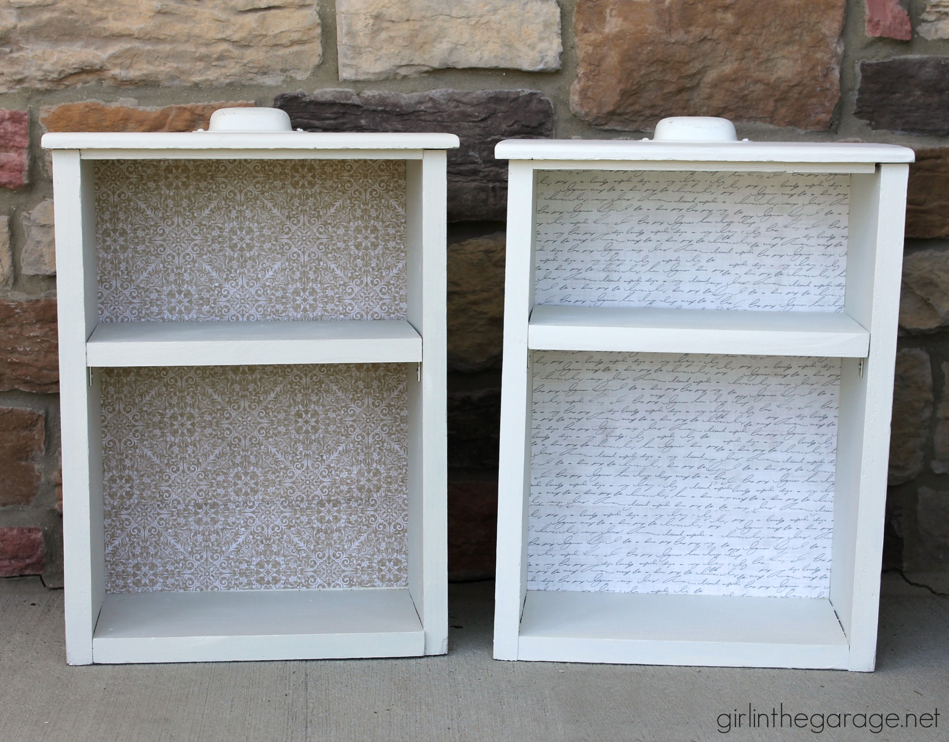 Upcycled drawers to shelves - Girl in the Garage