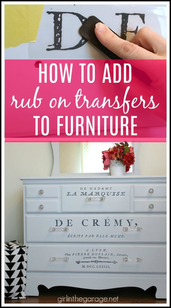 How to add easy image transfers to furniture - Rub-on image transfer method - DIY vanity makeover - Tutorial by Girl in the Garage