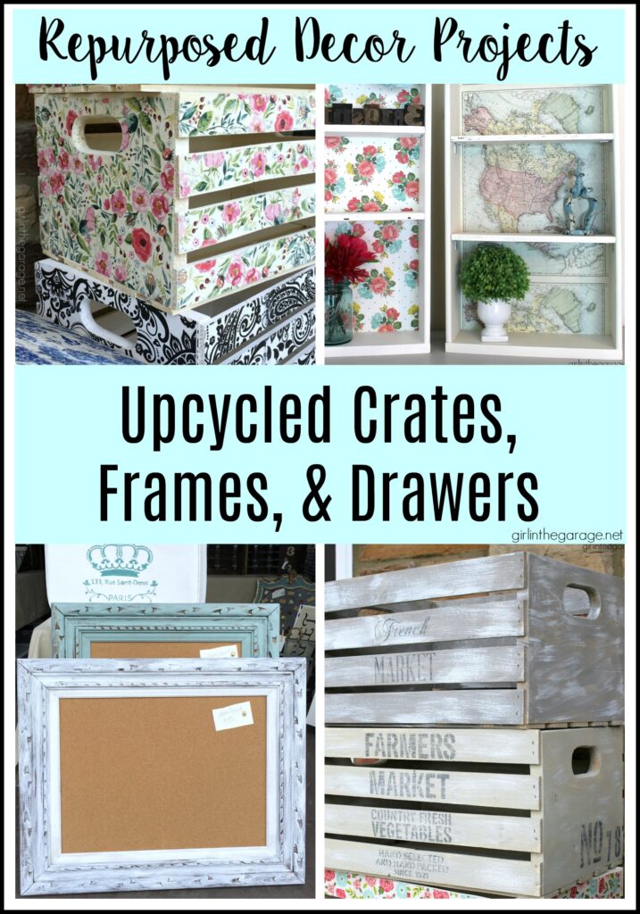 Decoupage Napkin Crates, Framed Cork Boards, and Drawer Shelves - Girl in  the Garage®