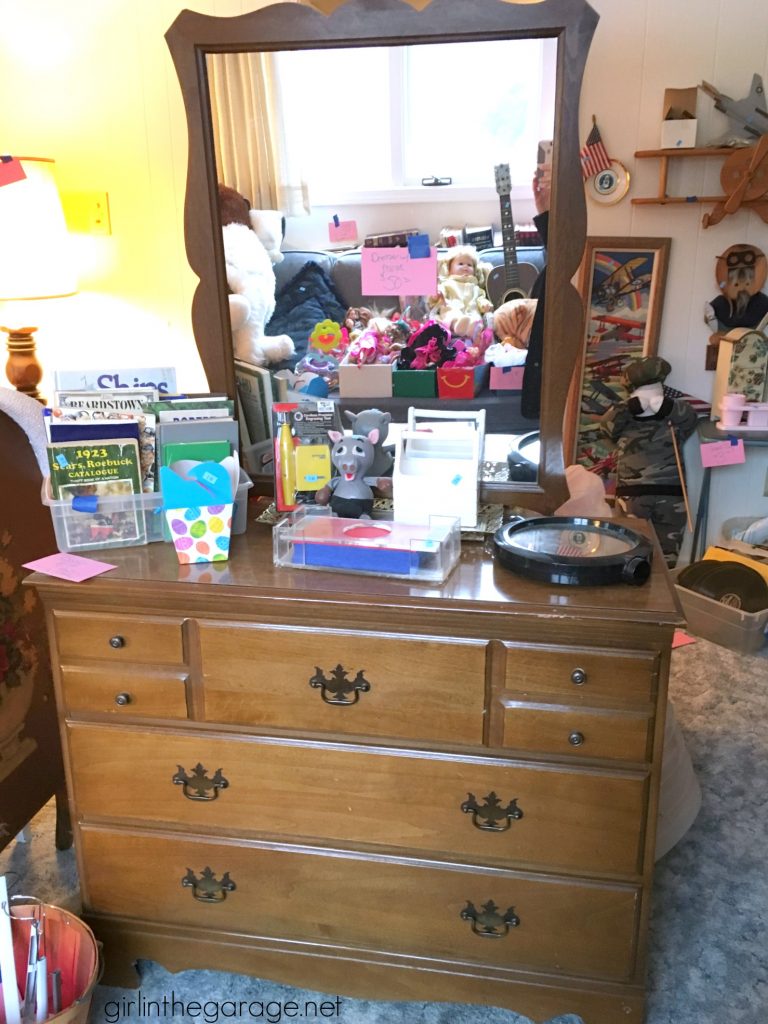 Vintage vanity makeover + Easy French image transfer method by Girl in the Garage